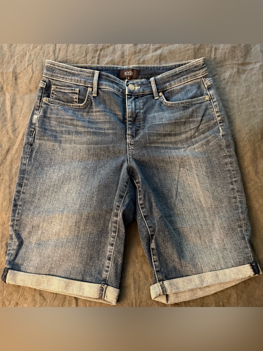 NYDJ Briella Lift Tuck Denim Shorts in Medium Blue Heyburn Wash